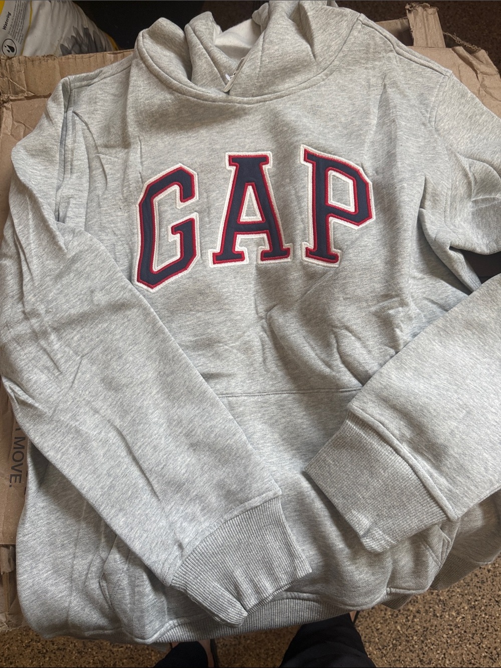 GAP Light Gray Hoodie with Red & Navy Logo